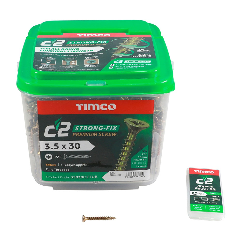 Timco 3.5 x 30mm C2 Strong-Fix - PZ - Double Countersunk - Twin-Cut - Yellow 35030C2TUB