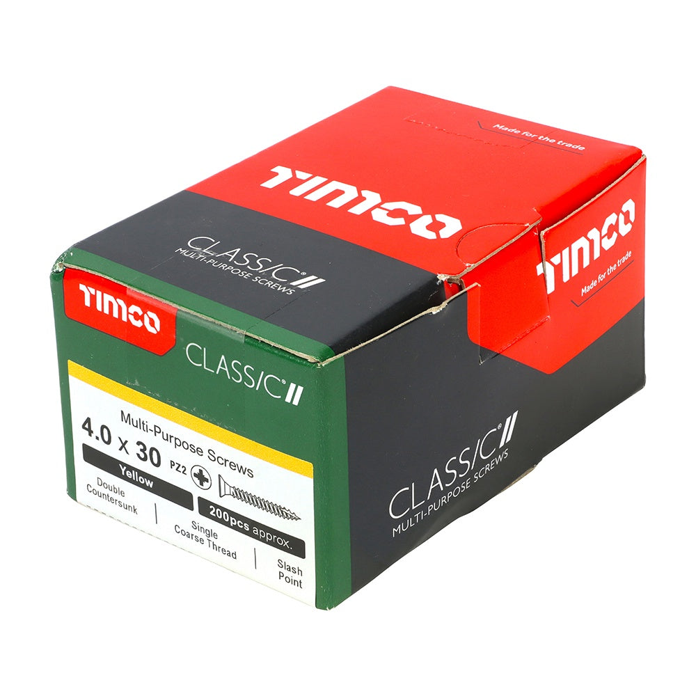 Timco 4.0 x 30mm Classic Multi-Purpose Screws Countsunk Head Yellow (200/Box) 40030CLAF