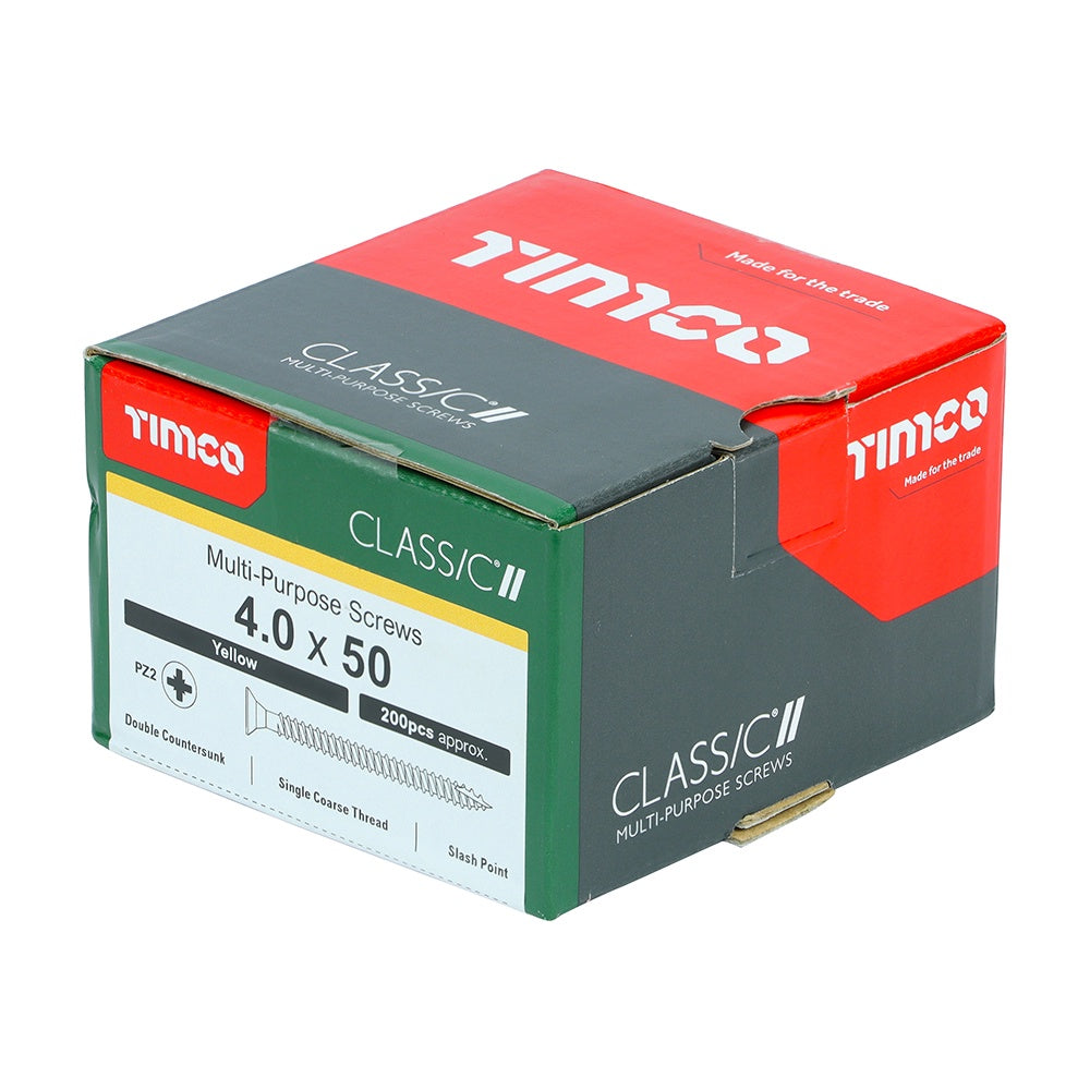 Timco 4.0 x 55mm Classic Multi-Purpose Screws Countsunk Head Yellow (200/Box) 40055CLAF