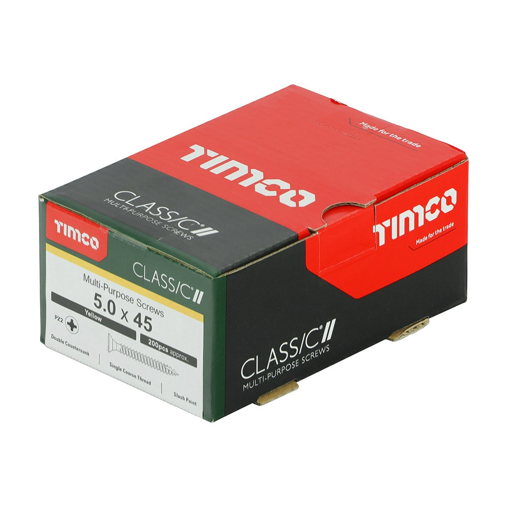 Timco 5.0 x 45mm Classic Multi-Purpose Screws Countsunk Head Yellow (200/Box) 50045CLAF