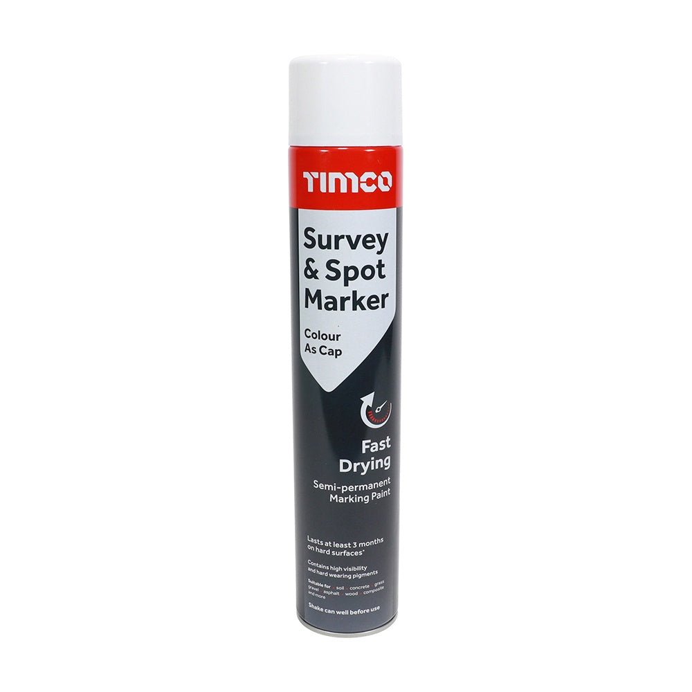 Timco 750ml Semi-Permanent Survey & Line Marker Spray - White 237369