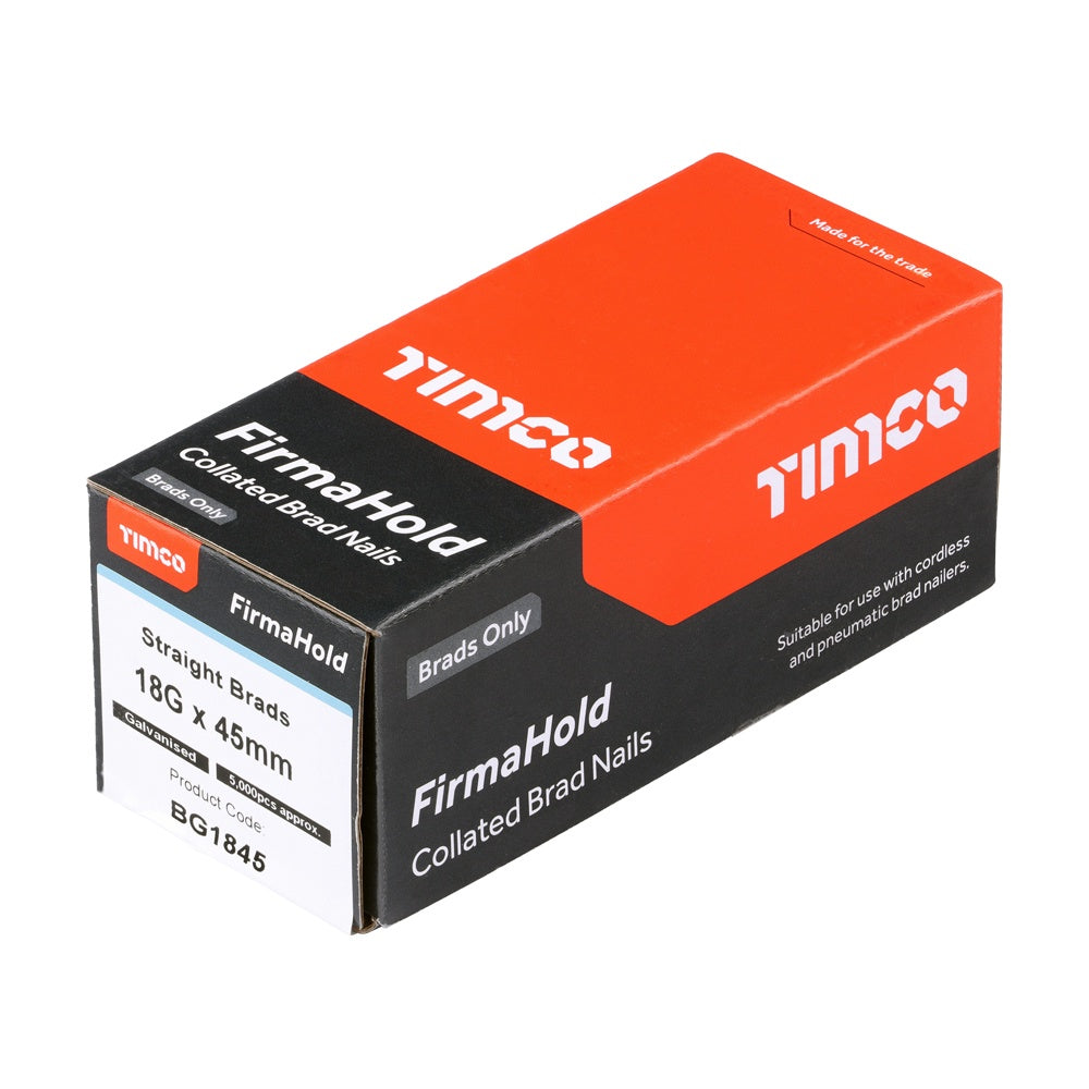 Timco FirmaHold Collated Brad Nails - 18 Gauge - Straight - Galvanised 18g x 45mm