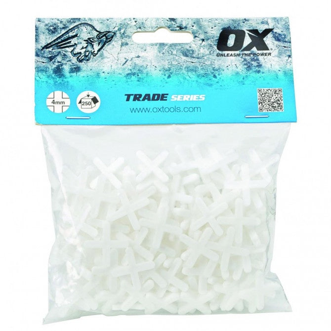 OX 4mm Trade Cross Shaped Tile Spacers Pack of 250 - OX-T160904