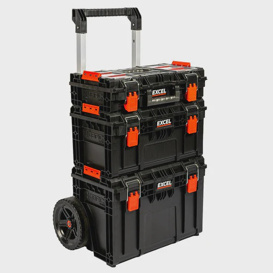 Excel Modular Tool Box Heavy Duty Mobile Storage 3 Piece Set with Wheels