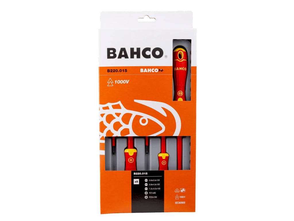 Bahco B220.015 VDE Insulated Screwdriver 5 Piece Set Slotted/Pozidriv 1000V BAHCOFIT BAHB220015