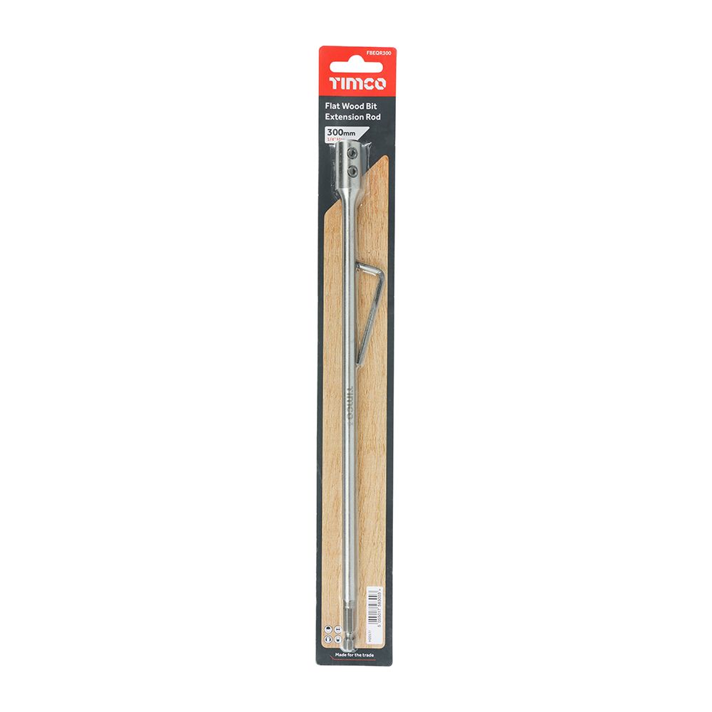 Timco 300mm / 1/4" Flat Wood Bit Extension Rod with Allen Key FBEQR300
