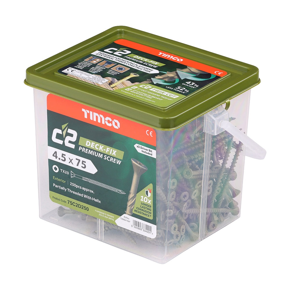 Timco C2 4.5 x 75mm Deck-Fix TX Countersunk with Ribs Twin-Cut Green 75C2D250