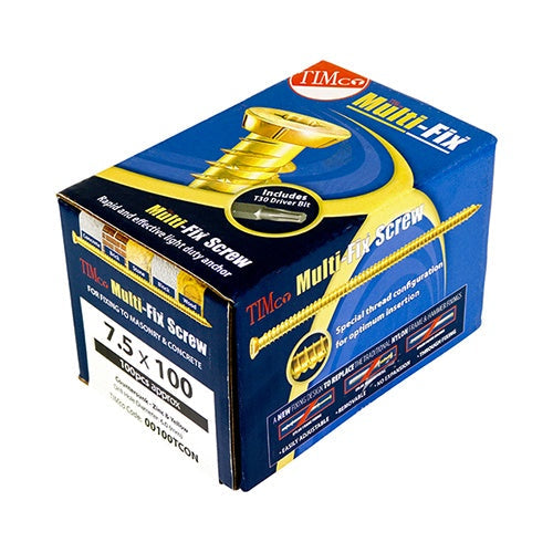 Timco 7.5 x 40mm Concrete Screw TX Flat Countersunk Exterior Yellow 00040TCON