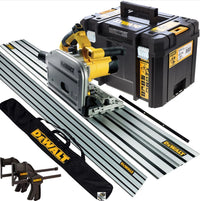 Dewalt DWS520KT 110V Plunge Saw with 2 x 1.5m Guide Rails Connector Clamps & Bag