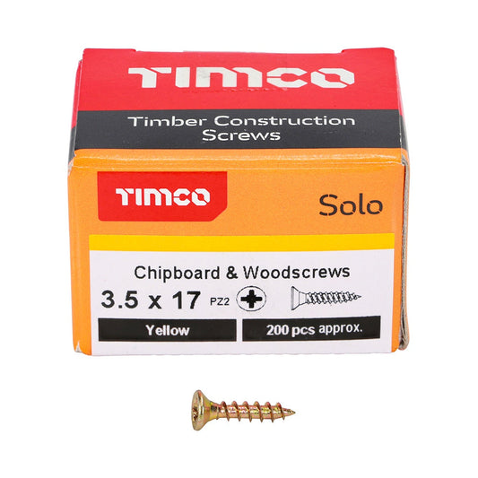 TIMCO 3.5 x 17mm Solo Chipboard & Woodscrews - PZ - Double Countersunk - Yellow 35017SOLOC