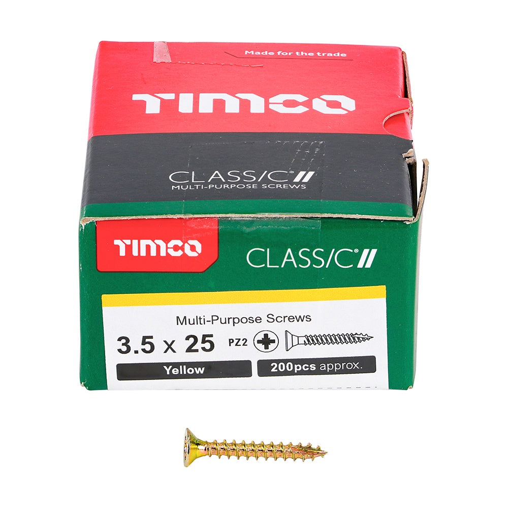 Timco 3.5 x 25mm Classic Multi-Purpose Screws Countsunk Head Yellow (200/Box) 35025CLAF