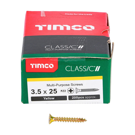 Timco 3.5 x 25mm Classic Multi-Purpose Screws Countsunk Head Yellow (200/Box) 35025CLAF