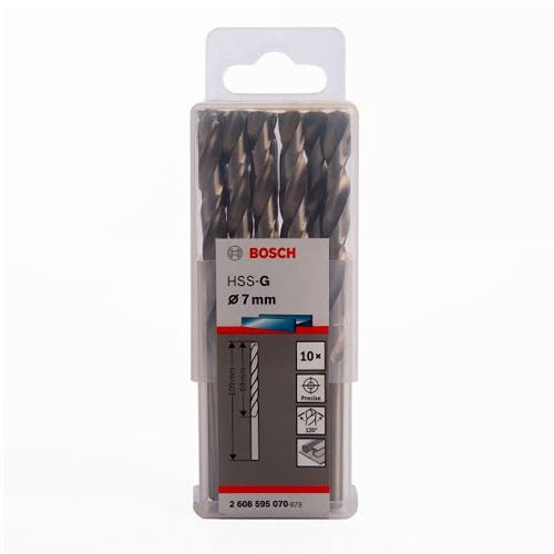 Bosch 7mm HSS-G Drill Bits for Metal 69mm Working Length (10pk) 2608595070