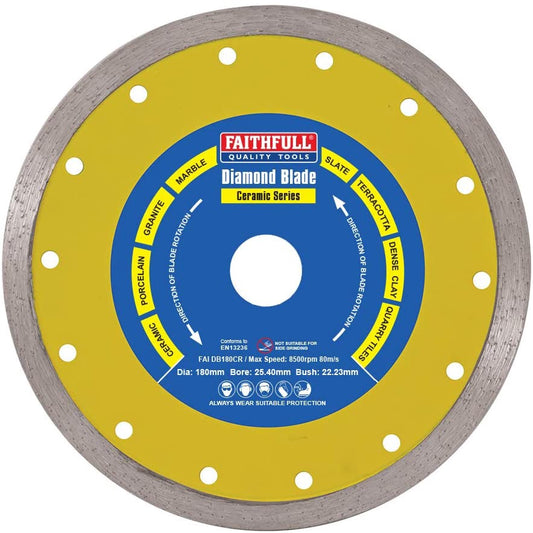 Faithfull 180 x 25.4mm Porcelain Diamond Tile Blade Continuous Rim FAIDB180CRP