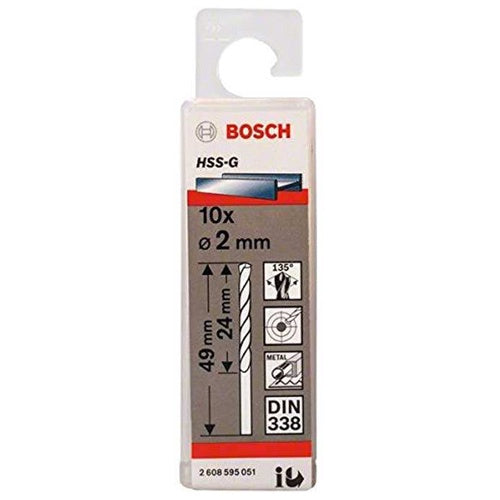 Bosch HSS-G 2mm Jobber Drill Bit 49 mm Plain Shank 2608595051