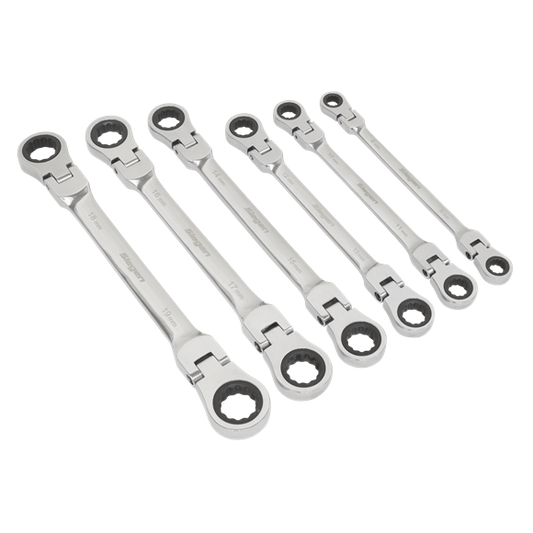 Sealey S0806 6pc Flexi-Head Double End Ratchet Ring Spanner Set