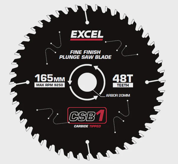 Excel 165mm Plunge Saw Blade 48T with Teflon Coating