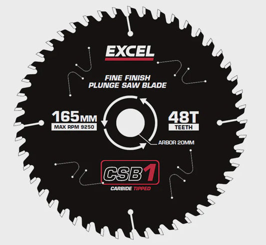 Excel 165mm Plunge Saw Blade 48T with Teflon Coating