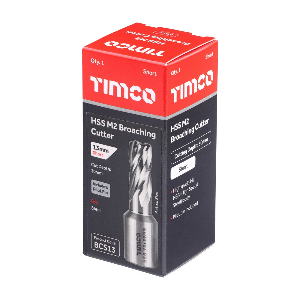 Timco 13 x 30mm M2 Broaching Cutter Addax HSS Short Titanium-Aluminium Nitride Coating BCS13