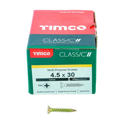 Timco 4.5 x 30mm Classic Multi-Purpose Screws Countsunk Head Yellow (200/Box) 45030CLAF
