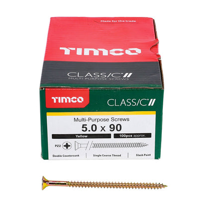 Timco 5.0 x 90mm Classic Multi-Purpose Screws Countsunk Head Yellow (100/Box) 50090CLAF
