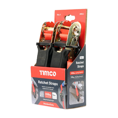 Timco 5m x 25mm Veto Standard J Hook Ratchet Straps 5RS2J
