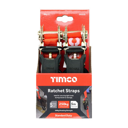 Timco 5m x 25mm Veto Standard J Hook Ratchet Straps 5RS2S