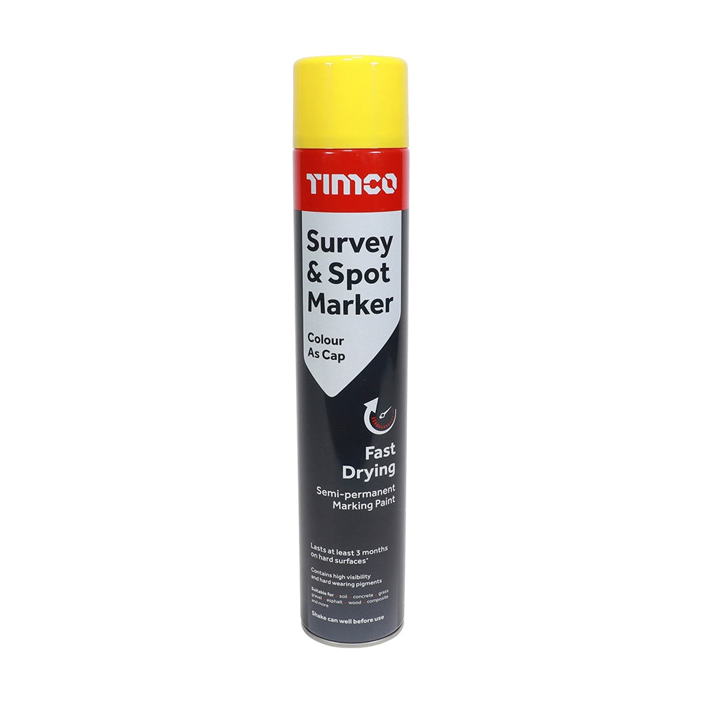 Timco 750ml Semi-Permanent Survey & Line Marker Spray - Yellow
