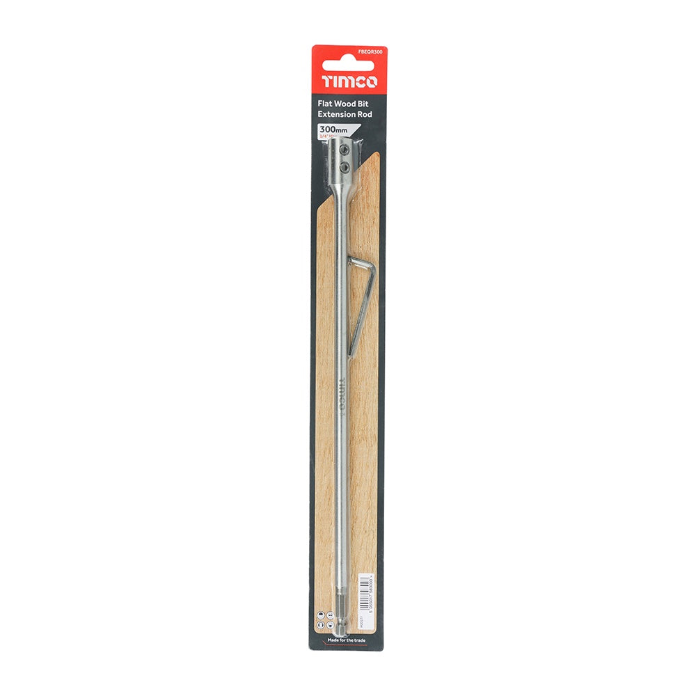 Timco 300mm / 1/4" Flat Wood Bit Extension Rod with Allen Key FBEQR300