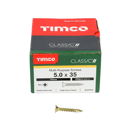 Timco 5.0 x 35mm Classic Multi-Purpose Screws Countsunk Head Yellow (200/Box) 50035CLAF