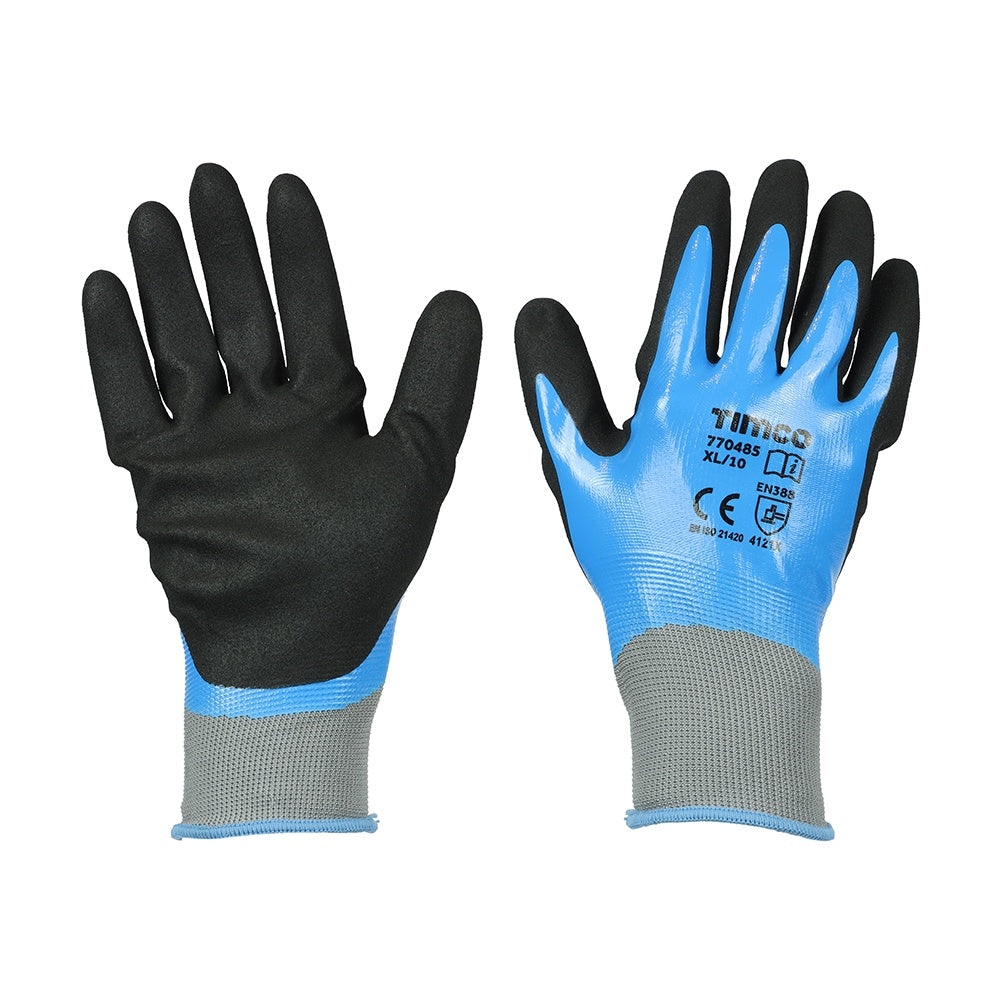 Timco Waterproof Grip Gloves Sandy Nitrile Foam Coated Polyester X Large