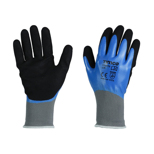 Timco Waterproof Grip Gloves Sandy Nitrile Foam Coated Polyester Large