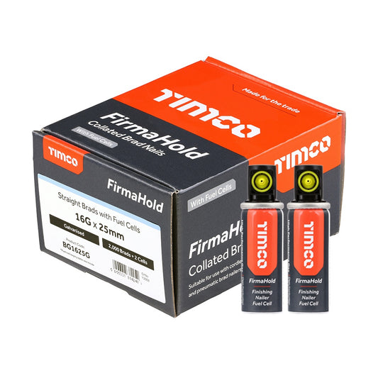 FirmaHold 25mm 16 Gauge 2000 Straight Collated Brad Nails With 2 Fuel Cells