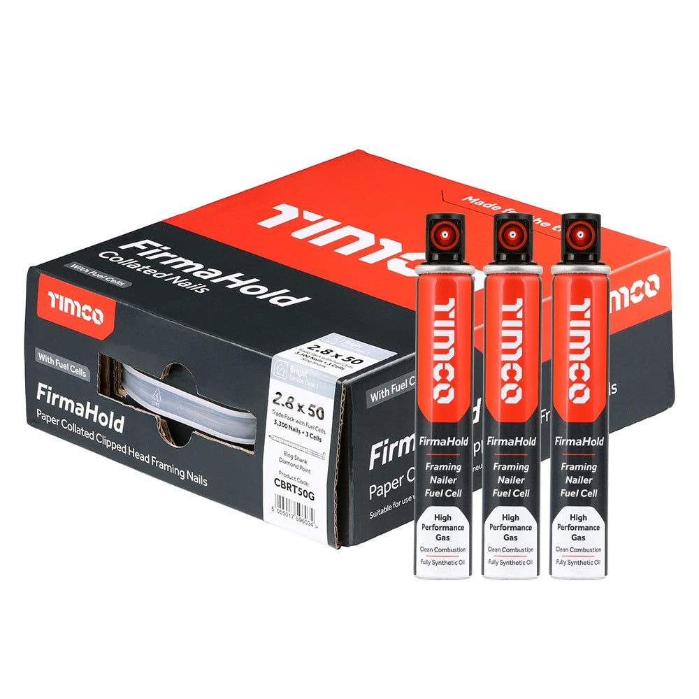 FirmaHold 50mm Galv Ring Shank Collated Clipped Head Nails With 3 Fuel Cells Pack of 3300