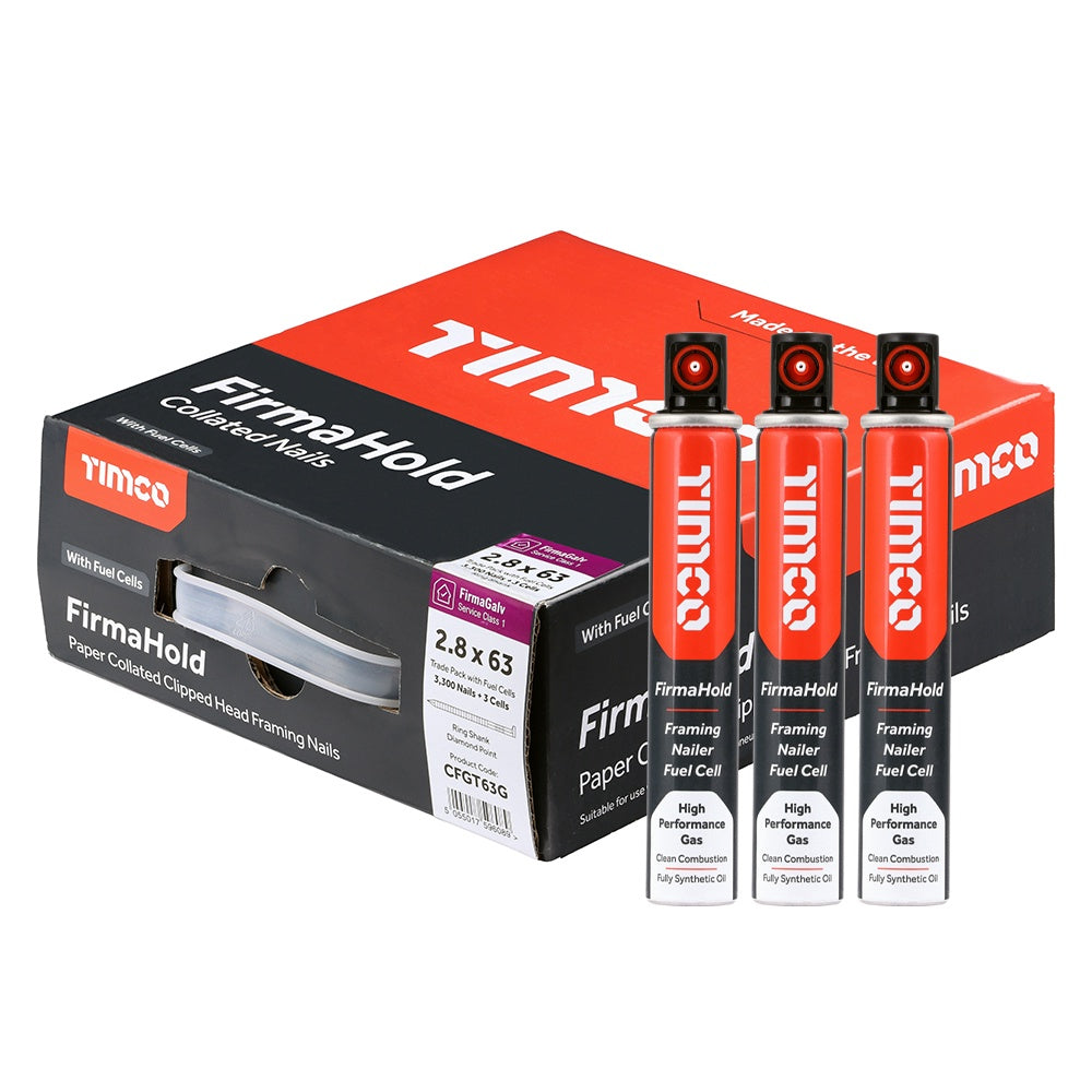 FirmaHold 63mm Galv Ring Shank Collated Clipped Head Nails With 3 Fuel Cells