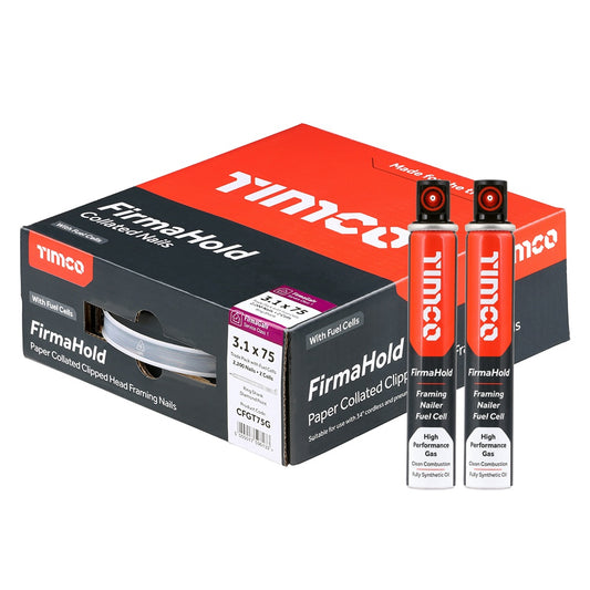 FirmaHold 75mm Galv Ring Shank Collated Clipped Head Nails With 2 Fuel Cells Pack of 2200
