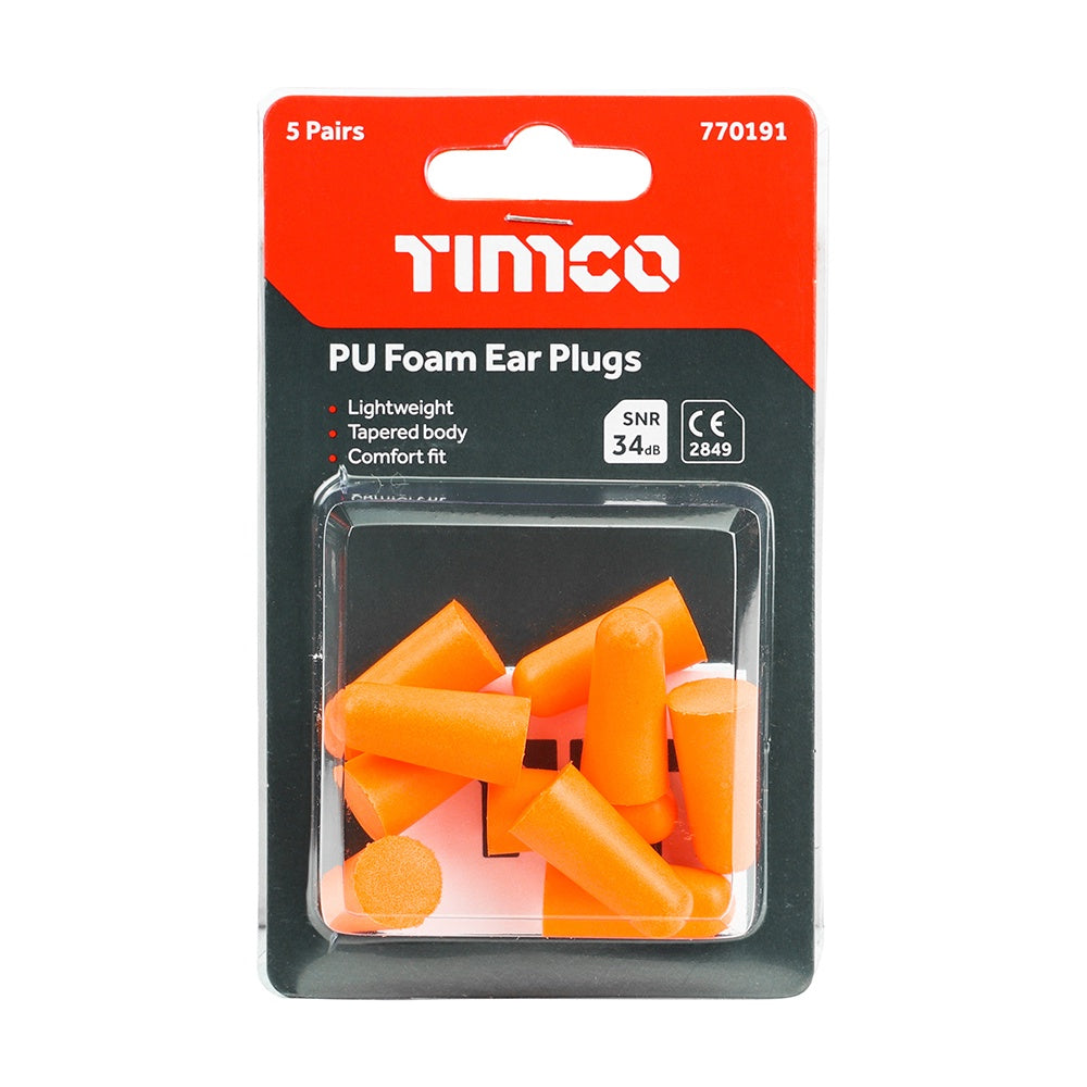 Timco PU Foam Ear Plugs One Size 5 Pairs