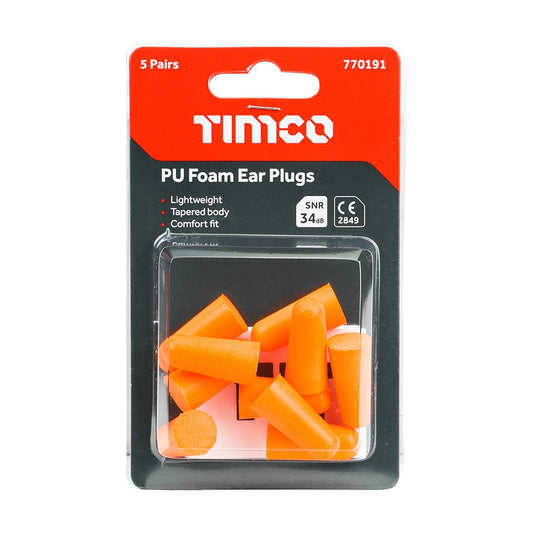 Timco PU Foam Ear Plugs One Size 5 Pairs