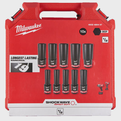 Milwaukee Shockwave Impact Duty 1/2" Drive Socket Pack of 10 4932480457