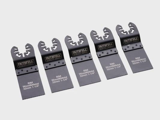 Faithfull 32mm Bi-Metal Flush Cut Wood Multi-Tool Blade Set Pack 5 XMS25MULTI5