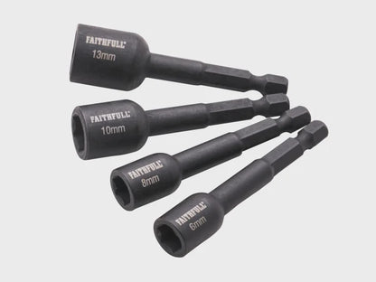 Faithfull 4 Piece 1/4" shanks Impact Nut Driver Set XMS25NUTD4