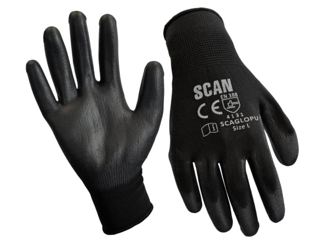 Scan Black PU Coated Gloves - XL (Size 10)