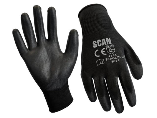 Scan Black PU Coated Gloves - XL (Size 10)