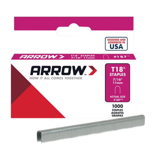 Arrow A187 T18 Staples 11mm (7/16in) Box Of 1000