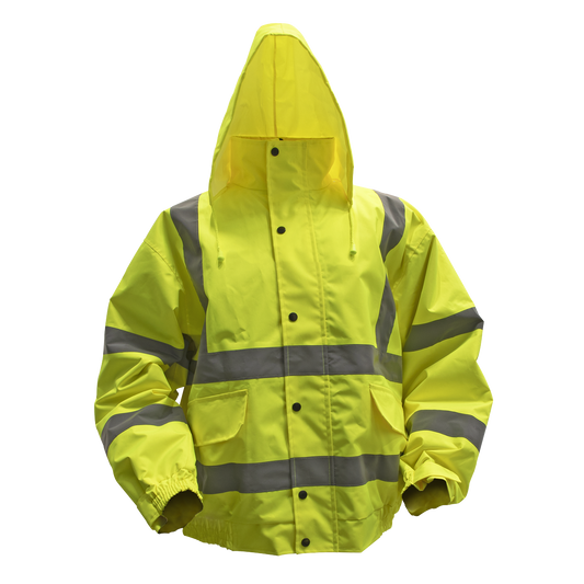 Sealey 802L Worksafe® Hi-Vis Yellow Jacket with Quilted Lining, Elasticated Waist & Cuffs Large
