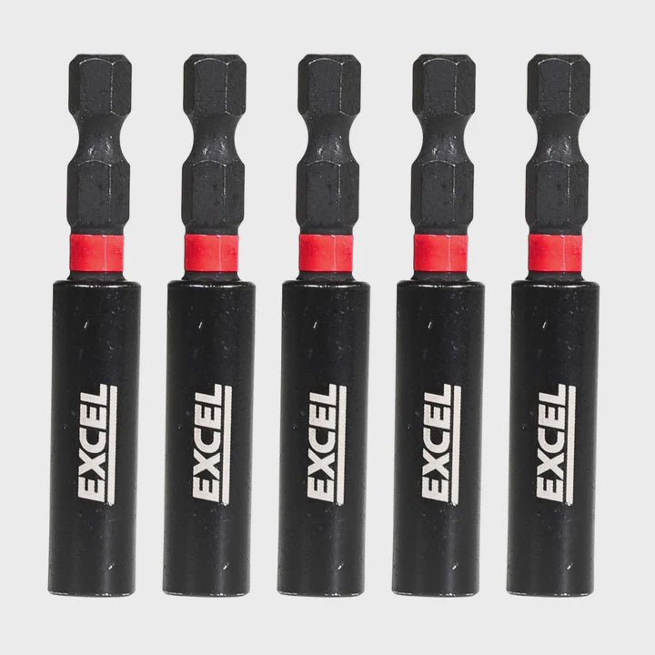 Excel 60mm Magnetic Impact Bit Holder with Blister Card Pack of 5