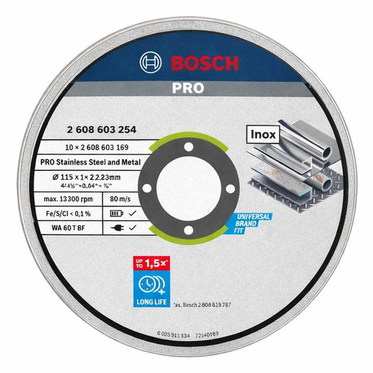 Bosch 2608603254 115 x 22.23 - 1.0mm INOX Thin Cutting Disc, Pack Of 10