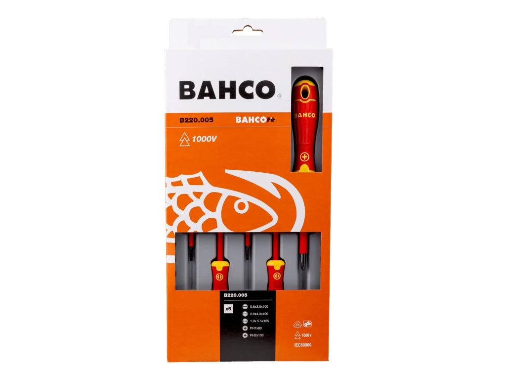 Bahco B220.005 VDE Insulated Screwdriver 5 Piece Set  Slotted/Phillips 1000V BAH220005
