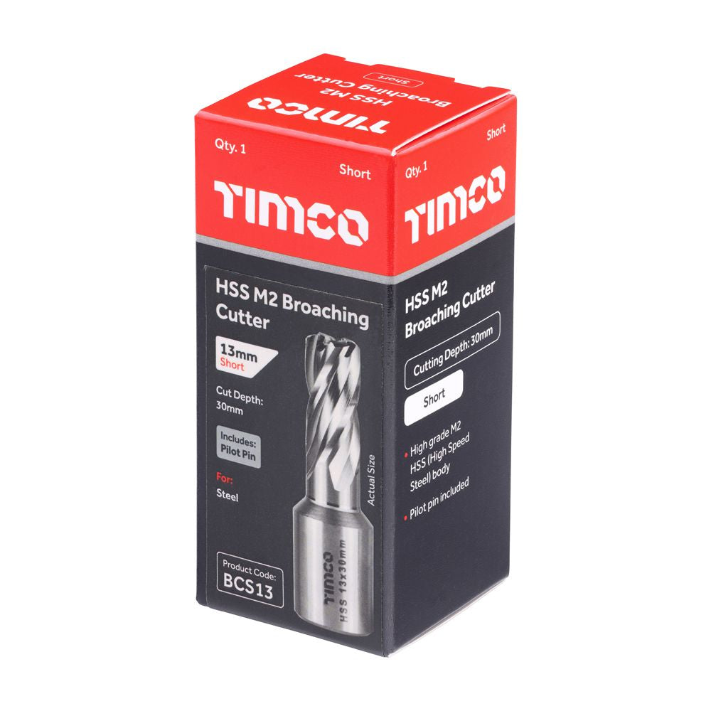 Timco 13 x 30mm M2 Broaching Cutter Addax HSS Short Titanium-Aluminium Nitride Coating BCS13