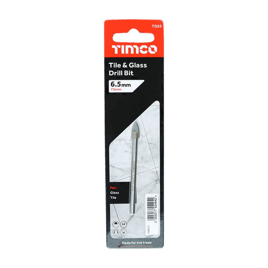 Timco 6.5mm Arrow Head Addax Tile & Glass Bit Tungsten Carbide tip TG65